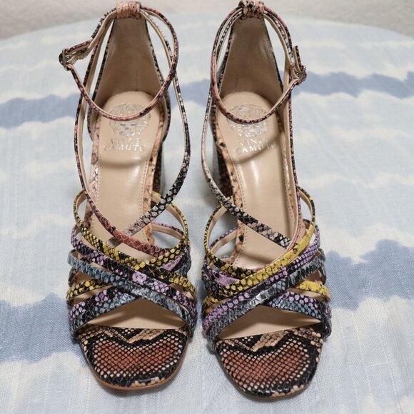 Vince Camuto WINIVEY Strappy Block Heel Sandals 8.5 Multicolor Snake Print - Picture 10 of 11